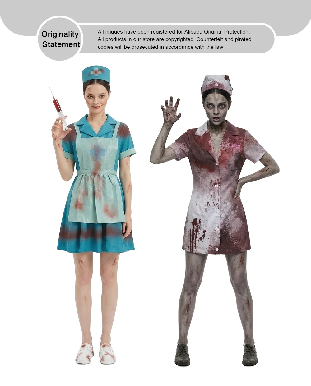 Déguisement Infirmière Zombie Déchirée avec Coiffe – photo 1