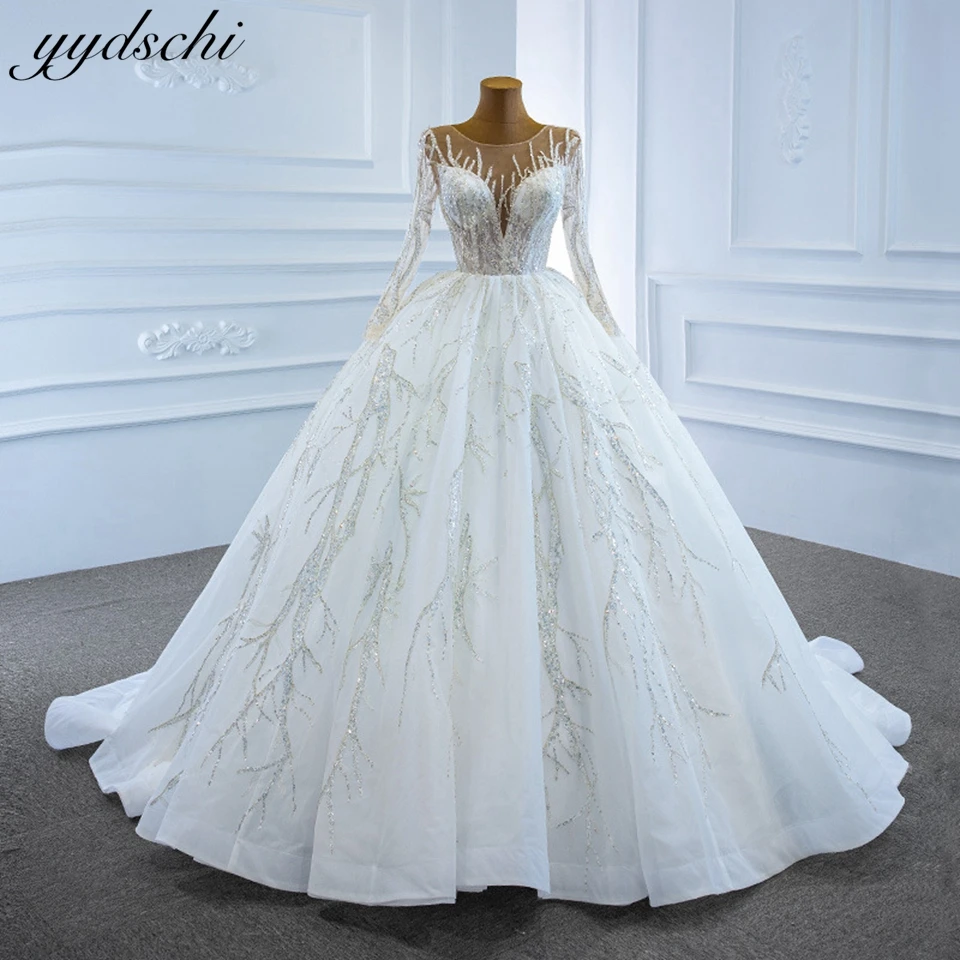 Customized Ball Gown Wedding Dresses Bride Wedding Dress Elegant Long Sleeves Bridal Gown Beading Sequins Vestidos De Novia 2024