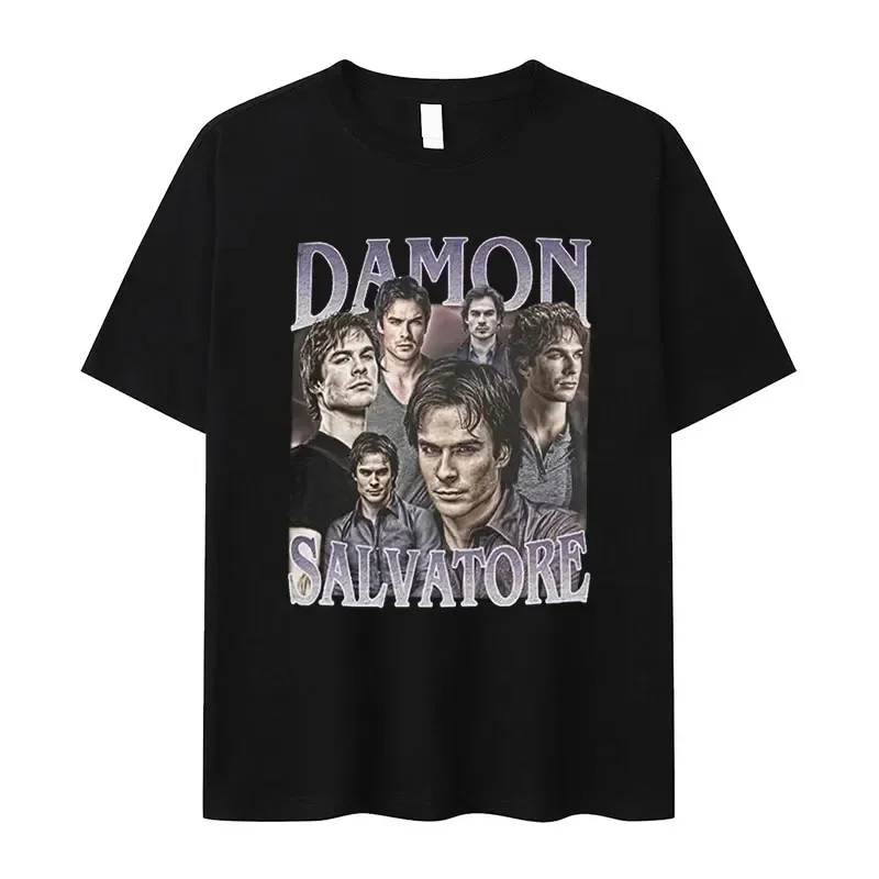 Damon Salvatore Ian Somerhalder, camiseta de programa de televisión para mujer, camisetas de verano, camisetas con cuello redondo, ropa de mujer, ropa de calle, camiseta femenina