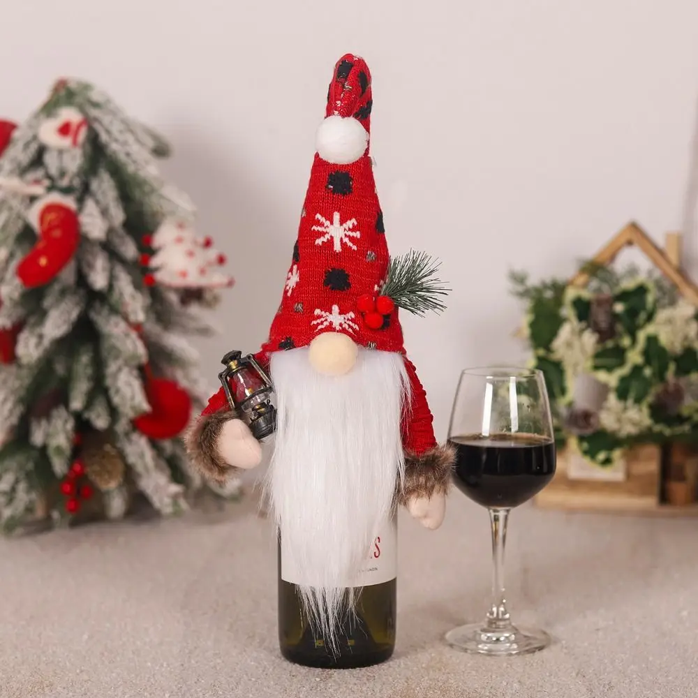 Cartoon Christmas Gift Wine Bottle Cover Reusable Knitted Rudolf Faceless Dwarf Bottle Bag Exquisite Champagne Bottle Cover