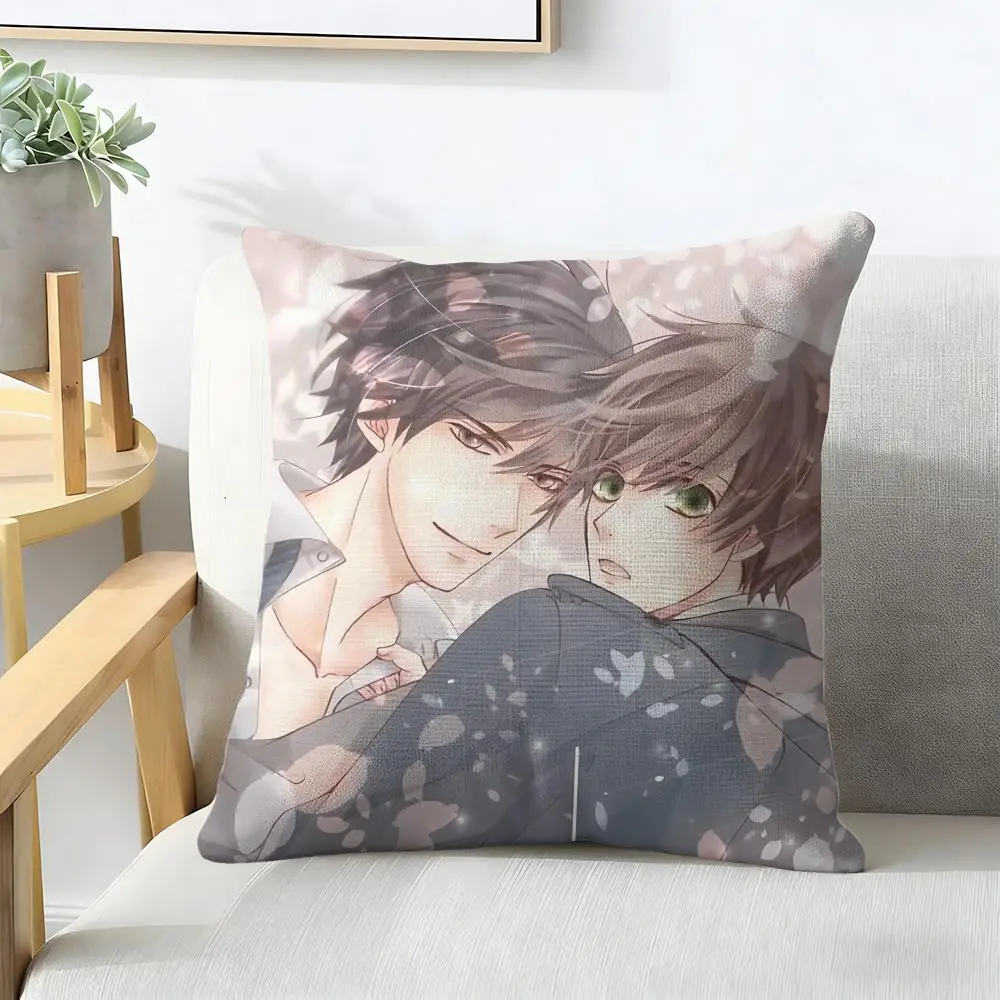 Anime S-Sekaiichi Hatsukoi Cushion Cover Natural Linen Organic Fabric Double-Sided Printing Breathable For Decor