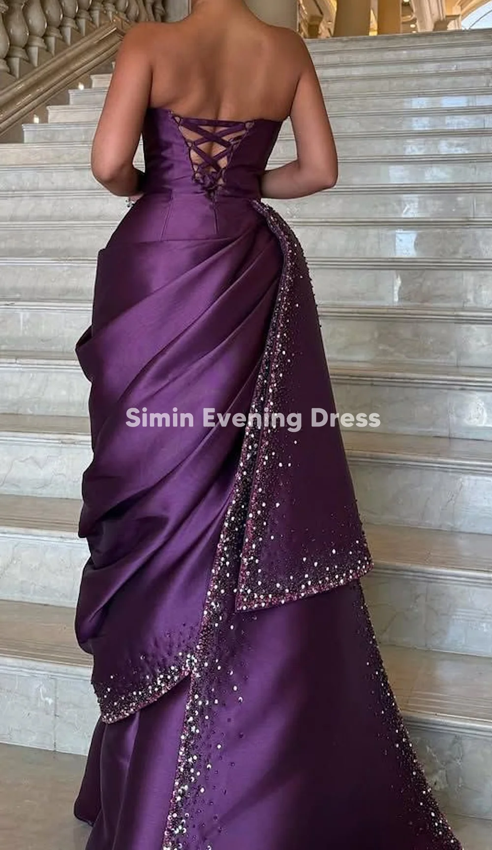 فساتين سهرة نسائية من Simin بدون حمالات مطرزة بطول الأرض مع فساتين أنيقة للحفلات بدون أكمام 2025 #4