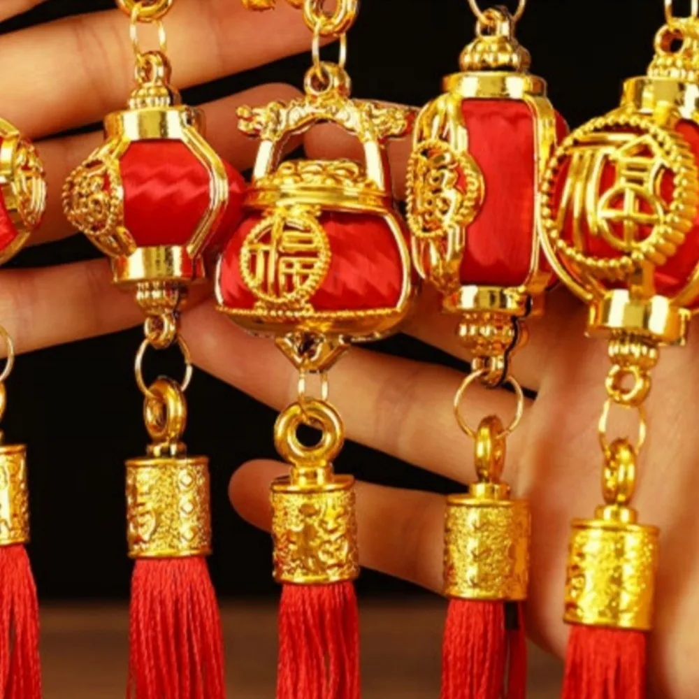 Golden Sheep Goat Hanging Ornament Red Tassel Handmade Chinese Zodiac Pendant Festival Atmosphere Lucky Design