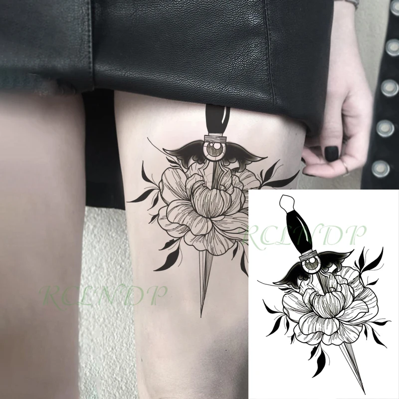 Waterproof Temporary Tattoo Sticker Sword Flower Rose Fake Tatto Flash Tatoo Back Leg Big Size Art for Women Men