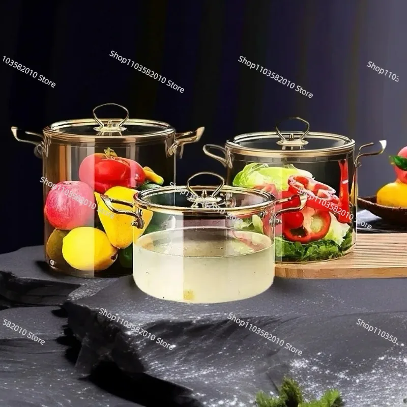 High Borosilicate Glass Saucepan, Heat-Resistant Large Capacity Soup Pot with Double Ears for Gas Stove