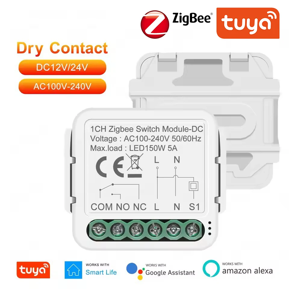 

Модуль сухого переключателя Tuya Wi-Fi, контакт переключателя Zigbee 5A, универсальное реле выключателя постоянного тока 12/24 В переменного тока 100-240 В, совместимое с Alexa Google