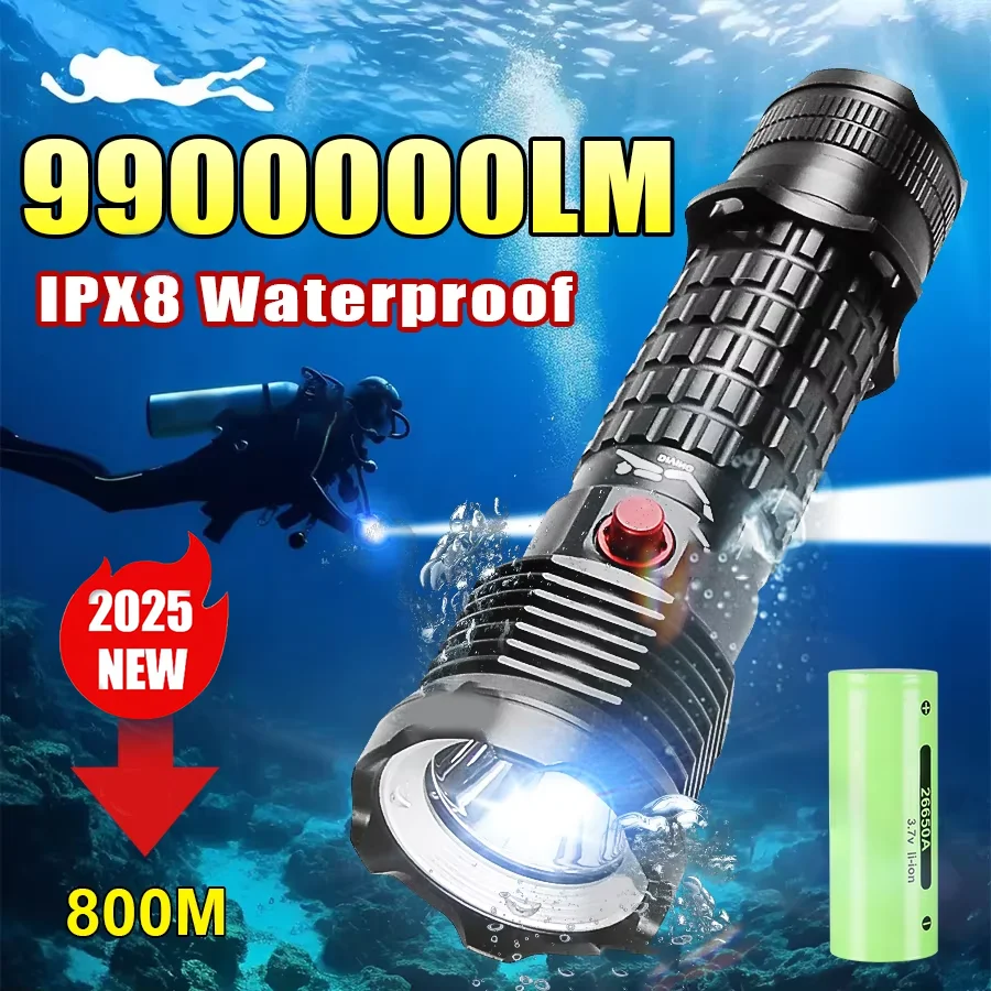 

Professional Diving Flashlight Powerful Underwater Torch with Hand Rope, Waterproof Dive Light for Night Fishing Scuba Diving