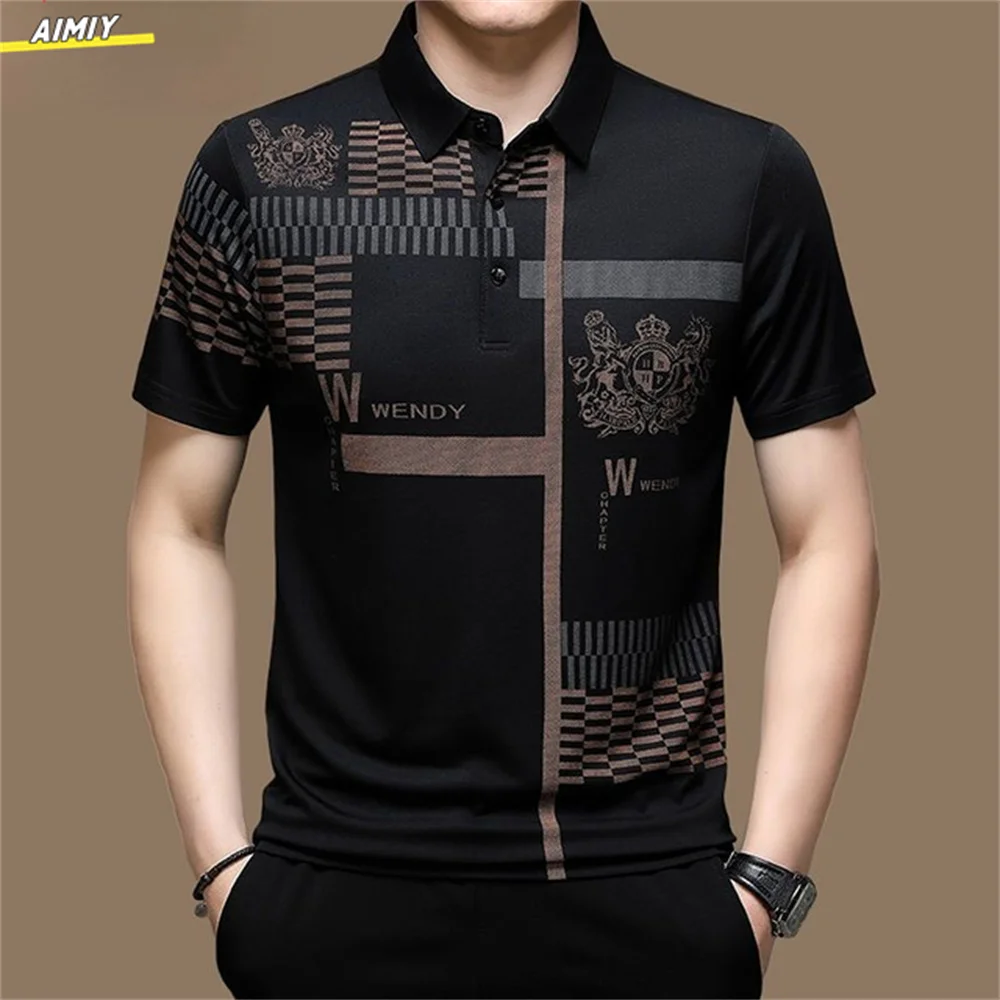 Men's Polo Shirt Business Casual Summer Short Sleeves Tops Pattern Print Button T Shirt Loose Clothes Fashion Polo T Shirt image 5