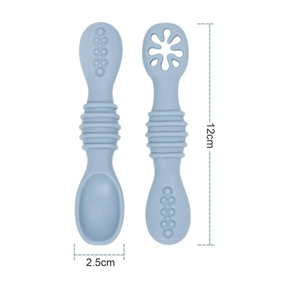 Utensili da tavola per neonati con alimentazione solida cava Cucchiaio per l'apprendimento in silicone Cucchiai per l'apprendimento infantile Utensili per l'addestramento Cucchiaio per alimenti per bambini