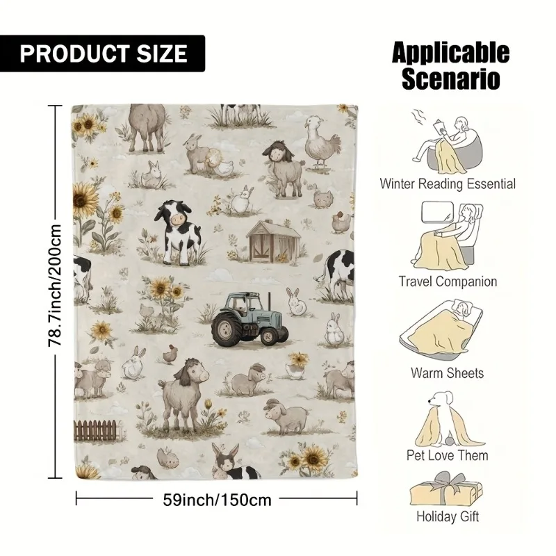 1 بطانية كلاسيكية دافئة لمغامرة المزرعة مطبوعة من الفلانيل - مناسبة للتخزين في المنزل أو الخروج بطانية مريحة #3