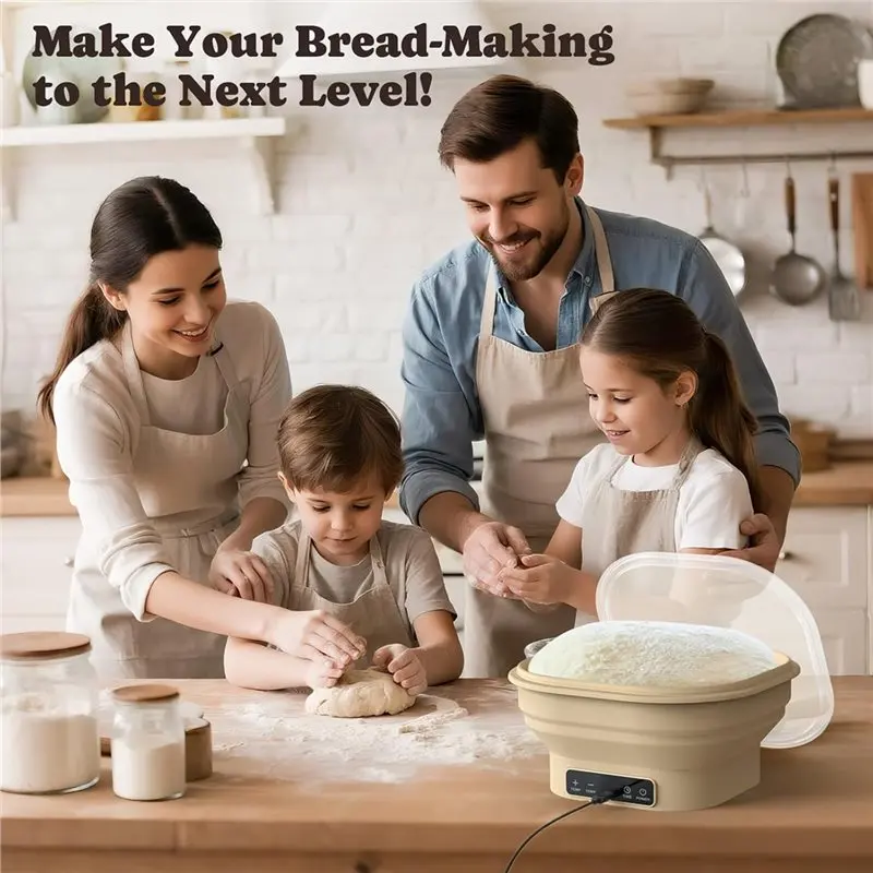 ABSJ-Kit per lievitazione naturale con cestello per lievitazione del pane Banneton pieghevole quadrato in silicone termostatico elettrico da 2 litri