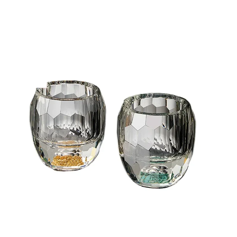 Light luxury diamond faceted gold foil Baijiu cup vertical pattern turquoise wine dispenser wine cup wine set