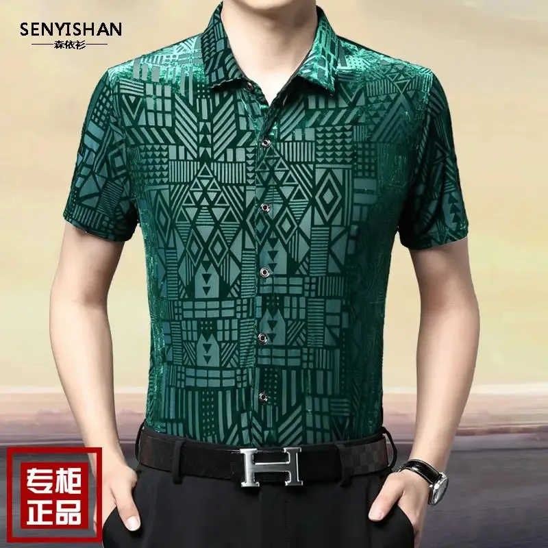 

NewINCERUN Tops 2024 American Style Men's Sexy See-through Printed T-shirts Leisure See-through V-neck Short Sleeved Camiseta M-
