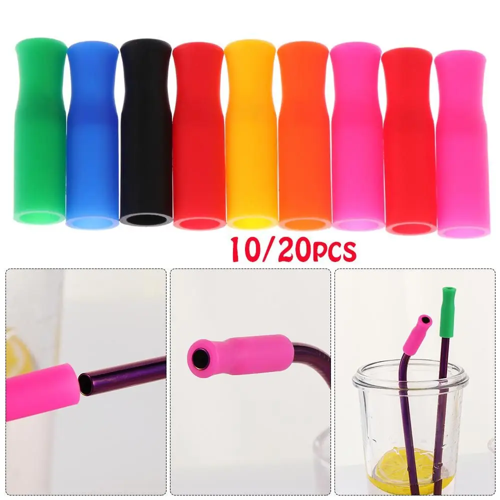 10/20pcs Bar Reusable Tip stainless steel silicone cover Straw sleeve straws cap drinking straw