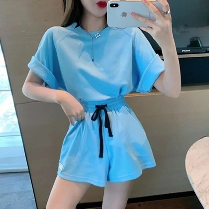 

Fashionable Casual Sports Set Women Summer Student Korean Loose Slimming Short Sleeve Shorts Two Piece Set Trendy Running Outfit