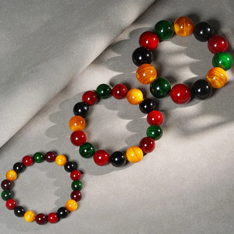 Amber Wood Multi Bead Prayer Bracelet Translucent High Oil Content Natural Wood Mala Beads for Men and Women Gifts