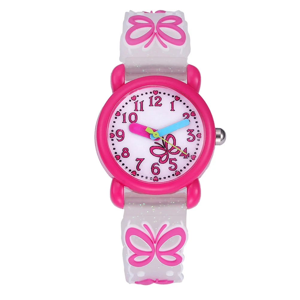 Waterproof Kids Watch 3D Cartoon Dinosaur Pattern Quartz Wristwatch for Children Girls Boys Gift Rosy White