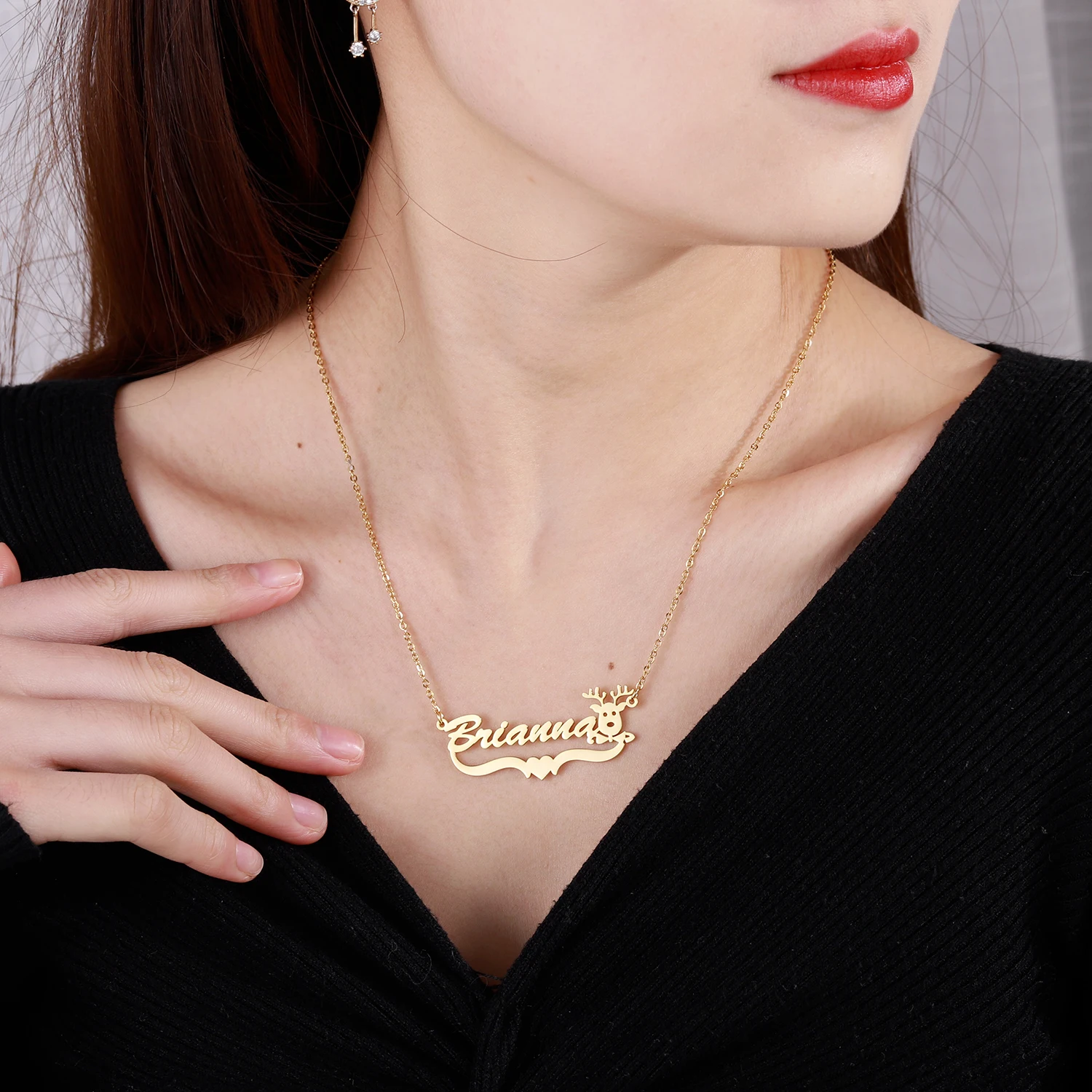 اسم مخصص قلادة جديدة 18K مطلية بالذهب الفولاذ المقاوم للصدأ الرنة القلب تصميم شخصية عيد الميلاد مجوهرات هدية للنساء #1