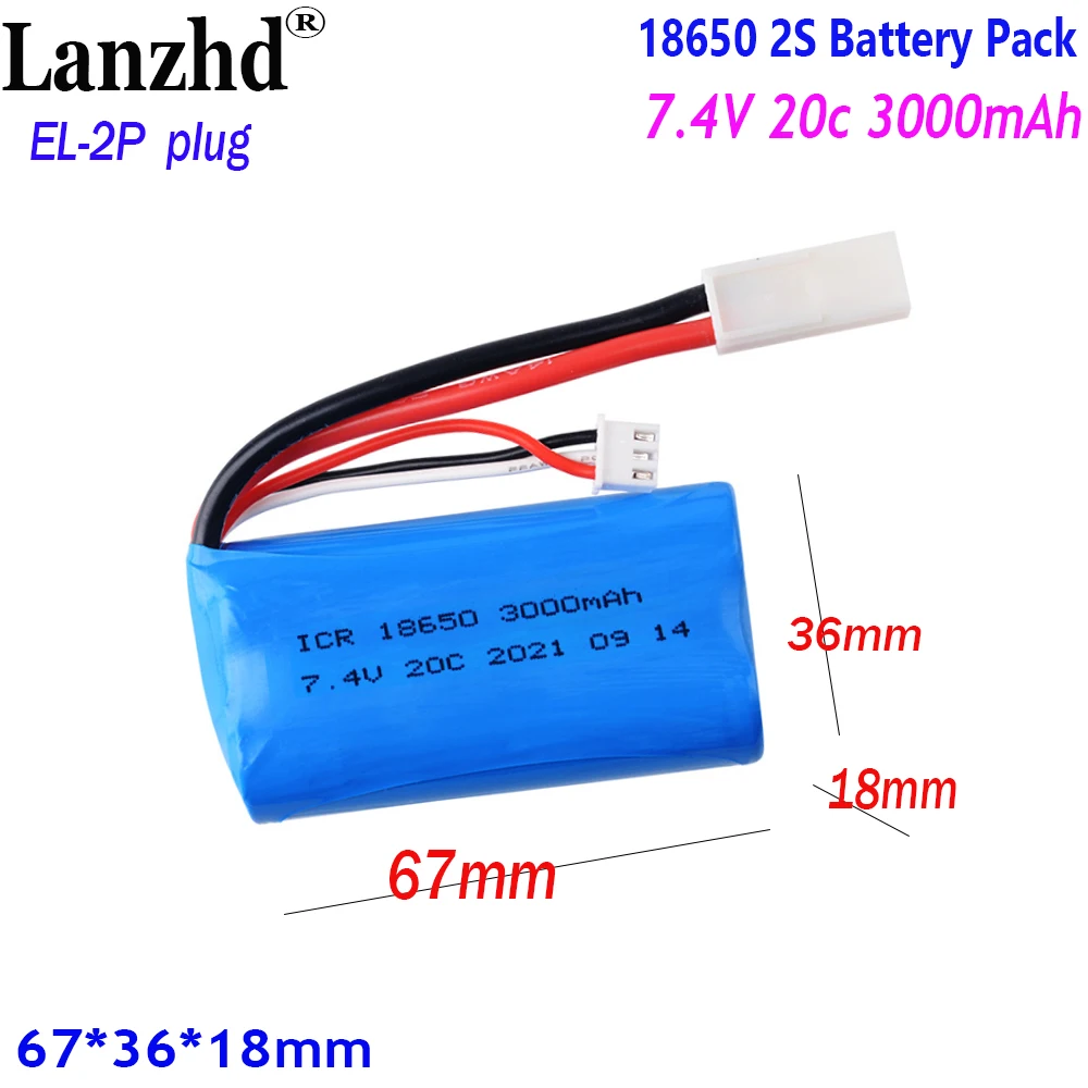 

7.4V Battery pack 18650 20C 3000mAh for remote control batteries Toy model battery power Tools ship model With EL-2P plugs