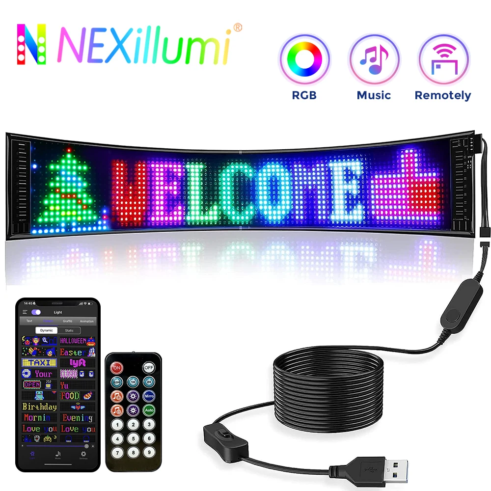 Scrolling Bright Advertising LED Signs, Flexible USB 5V Led module Sign Bluetooth App Control Custom Text Pattern Animation