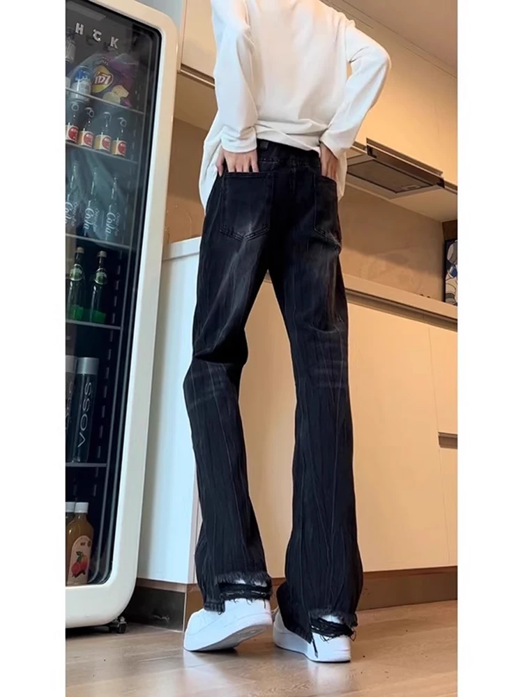 

Джинсы для высоких мужчин в американском стиле с бамбуковым узором, прямые, модные, брендовые, Haome Street Sle, слегко расклешенные брюки