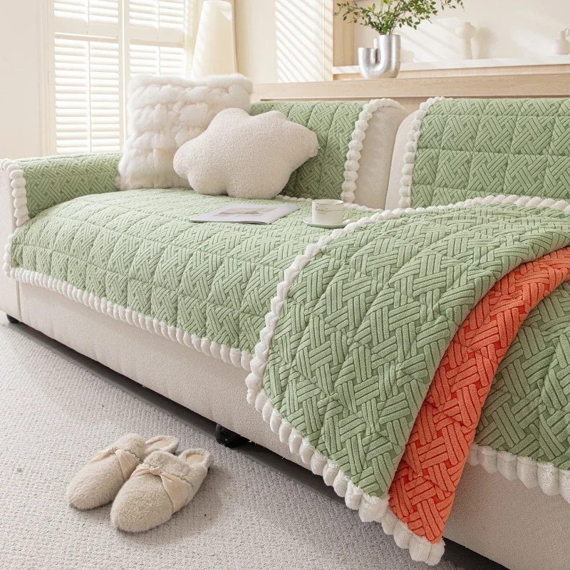 Chinese Style Solid Color Jacquard Textured Sofa Cover Cat Scratch Resistant Couch Pad Towel Multi-color Optional Pet Friendly