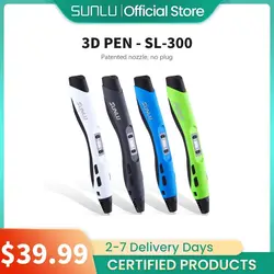 SUNLU 3D Printer Pen SL-300 new DIY gift free ship with UK EU US Plug 8 Digital Speed Control for Drawing and DIY