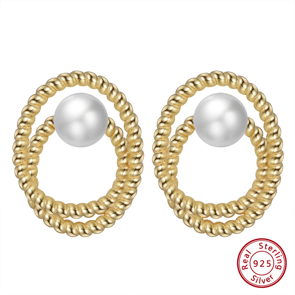 

Kiss Mandy модные 14-каратные позолоченные серьги-гвоздики с натуральным жемчугом для женщин, элегантные геометрические индивидуальные серьги, ювелирные изделия GPE26