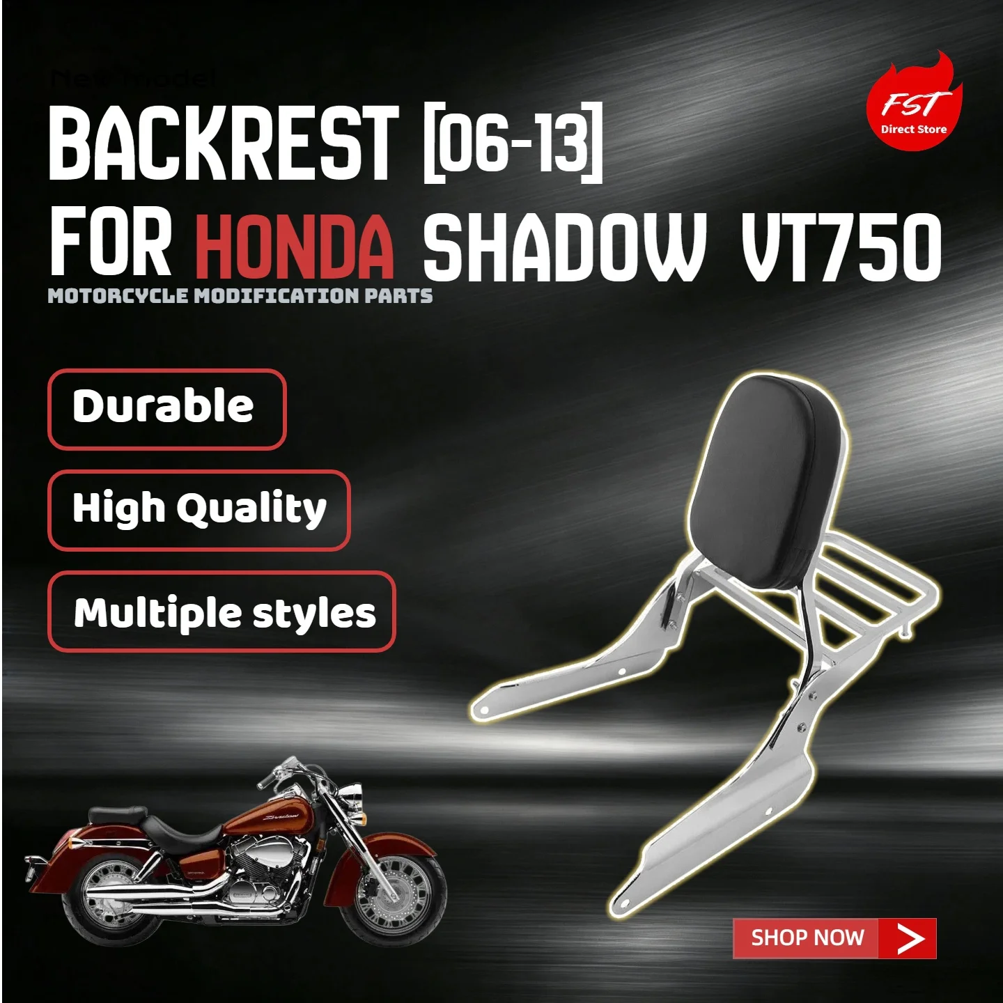 For Honda Shadow VT750 2006‑2013 Chrome Sissy Bar Backrest Rear Luggage Rack Modification Parts