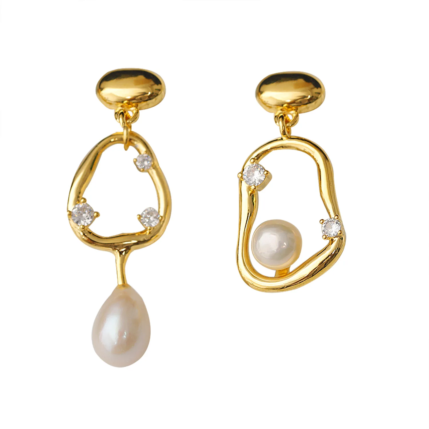 Kshmir French Vintage Asymmetrical Metal Pearl Earrings for Women Baroque Style Elegant Wedding Jewelry Gifts