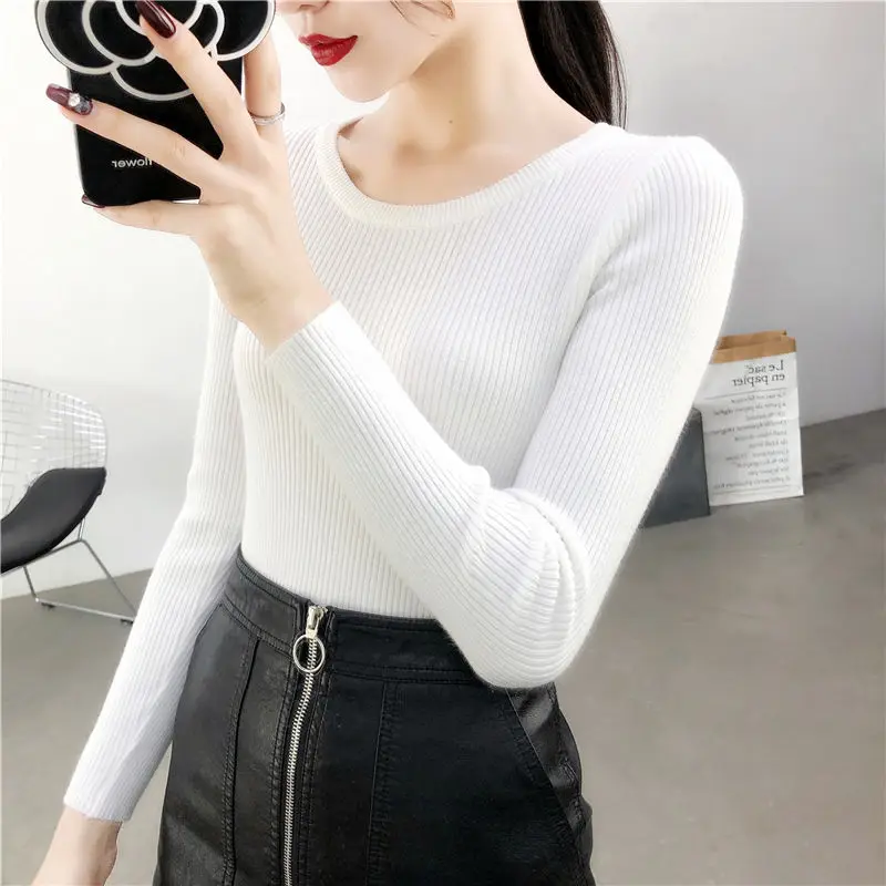 Winter Women Sweaters Solid Knitted Tops Basic Pullover Korean Version Sweaters Long Sleeve Versatile Thermal Underwear Clothes