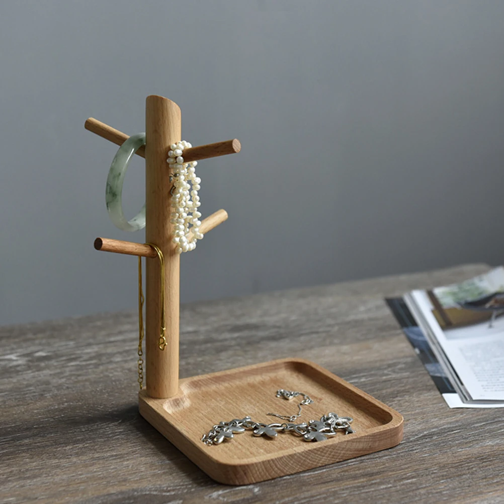 

Jewelry Storage Rack Wooden Key Holder Necklace Display Tray Home Organizer Entryway Catchall Tree Shaped Elegant Decor