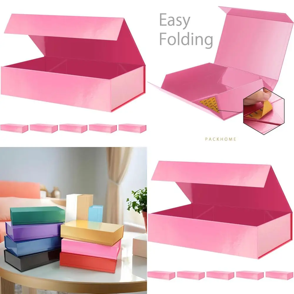 

6 XL Robust Shirt Boxes with Magnetic Closures, Ideal for Clothes & Large Gifts, Glossy Pink