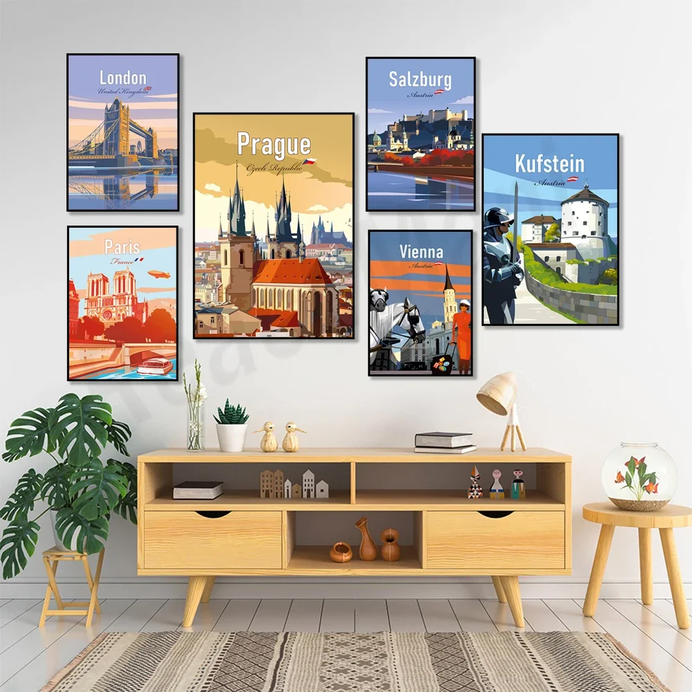 Croatia, Frauenkirche an der Tyne, Hallstatt, Salzburg Austria, Sydney, Ramsau Germany, Vienna, London, Tuscany travel posters