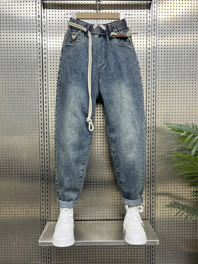 

Мужские весенние свободные джинсы Harlan с синей талией, повседневные прямые брюки для папы, модные молодежные джинсы со средней талией, Dstring