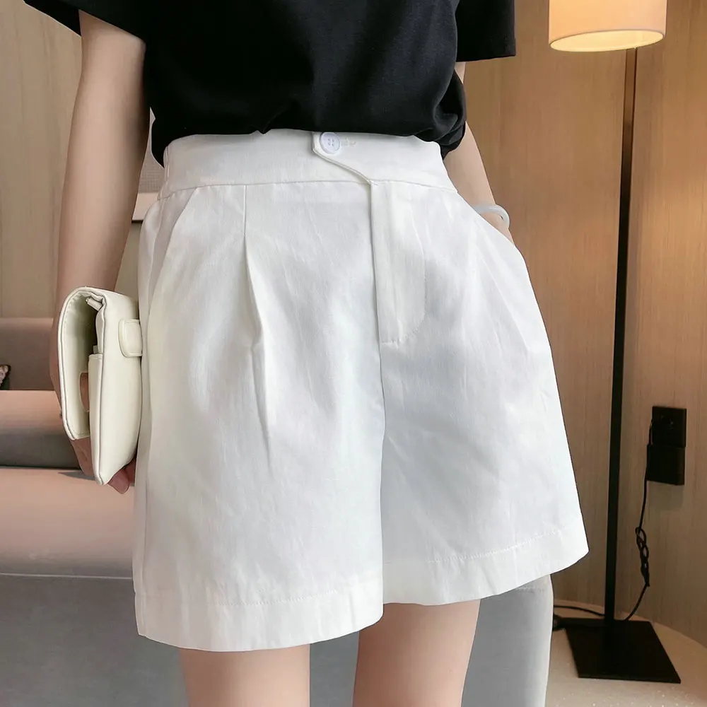 

High Waist Black Suit Shorts Women's A-Line Versatile Casual White Hot Pants Straight Leg Summer New Arrival Fashion Pants