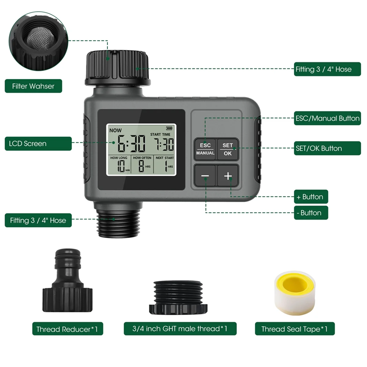 ABNJ Smart Water Timer Intelligent 1-Outlet Irrigation Watering System Sprinkler Timer Garden Programmer LCD Display