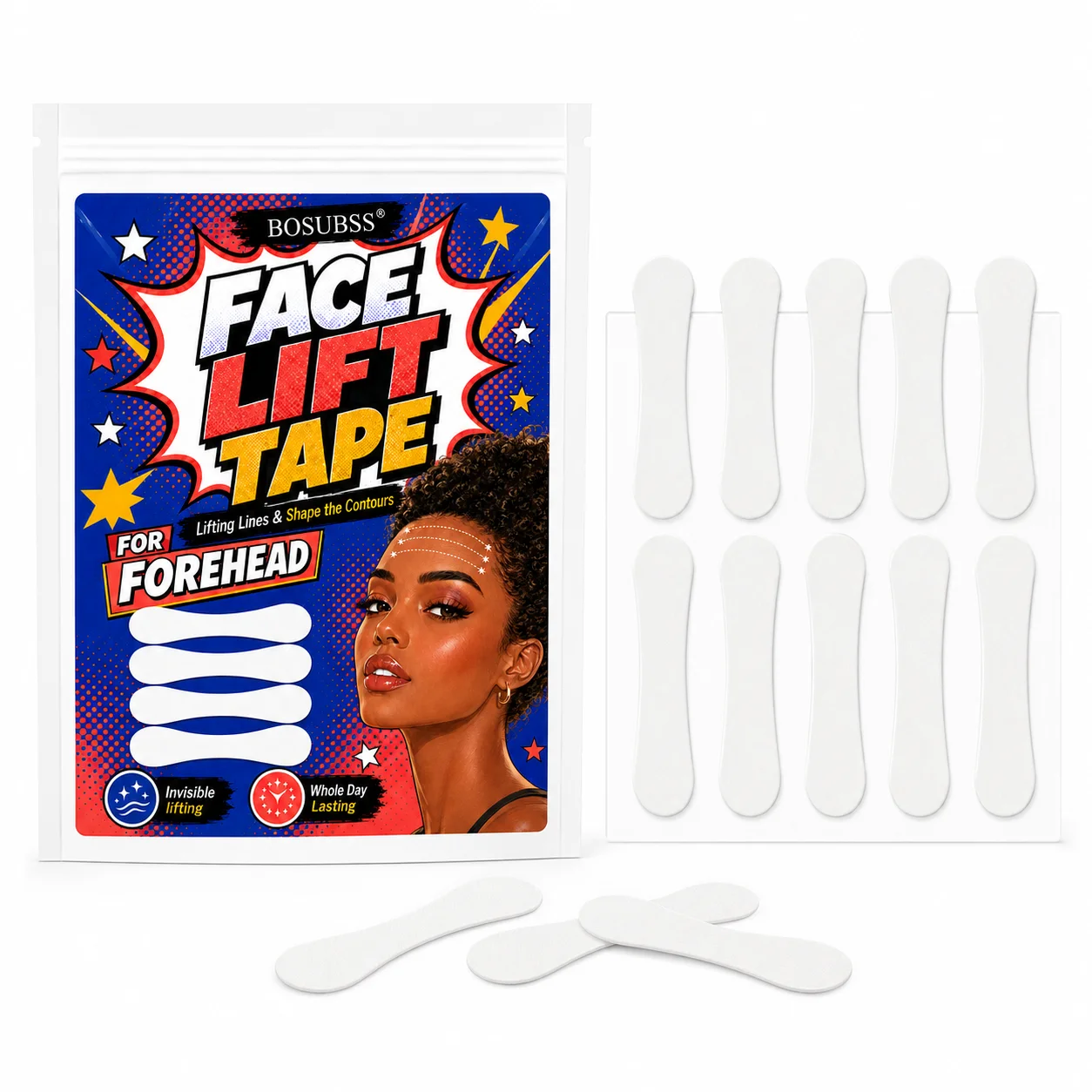 50PCS Forehead Beauty Tape Soft Curved Beauty Strips For Daily Styling Routine And Forehead Area Use