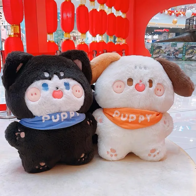 Peluche de gato siamés Kawaii para niños, animales de peluche, Husky Shiba Inu, perro con babero, cachorro, cojín