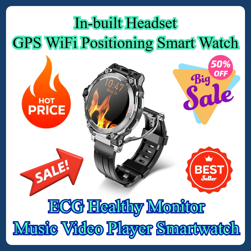 ECG Healthy Monitor Music Video Player Smartwatch In-built Headset GPS WiFi Positioning Smart Watch