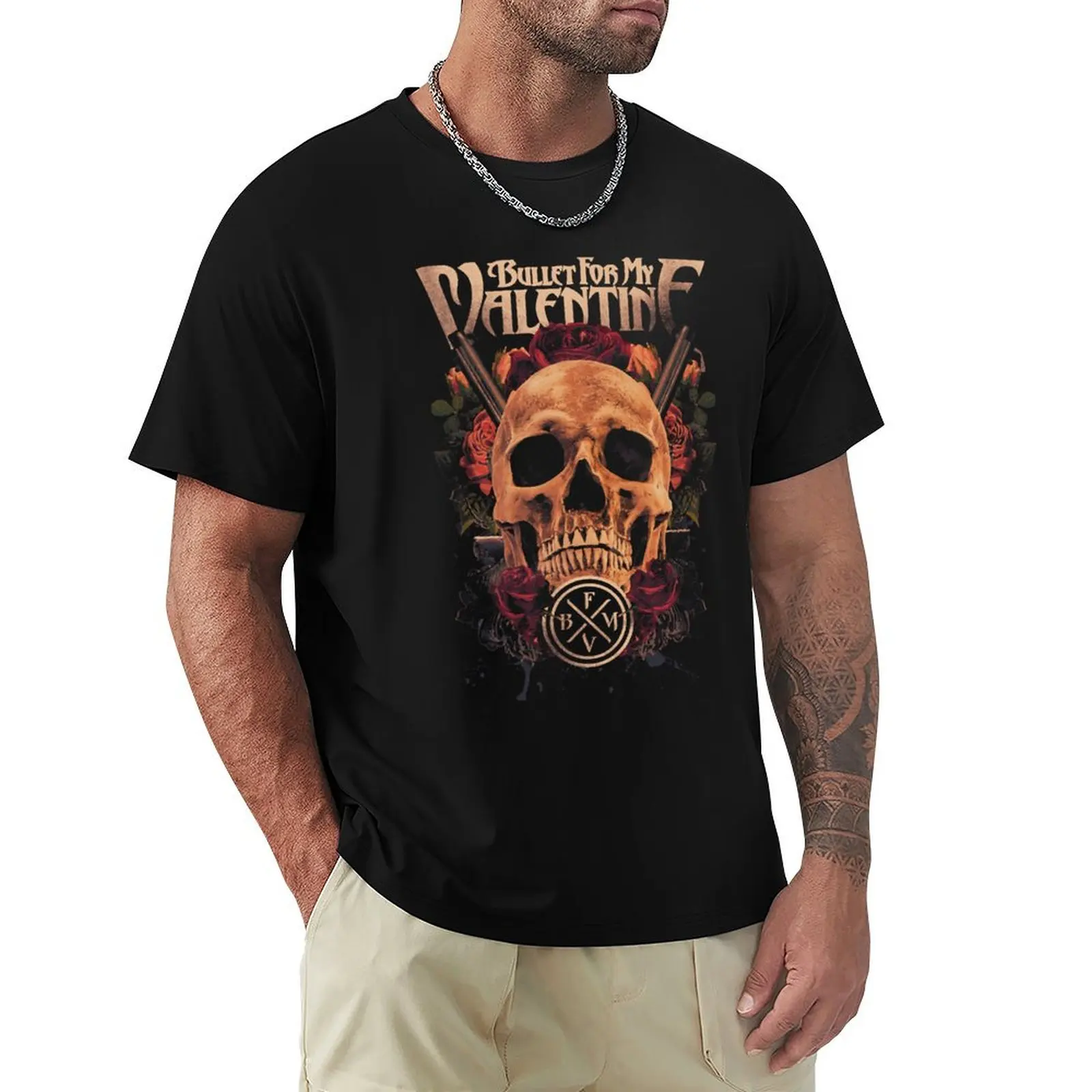 

Women Men Skull Rose Bfmv Metal Merch Retro Vintage T-Shirt heavyweights oversized t shirt summer top t shirts for men pack