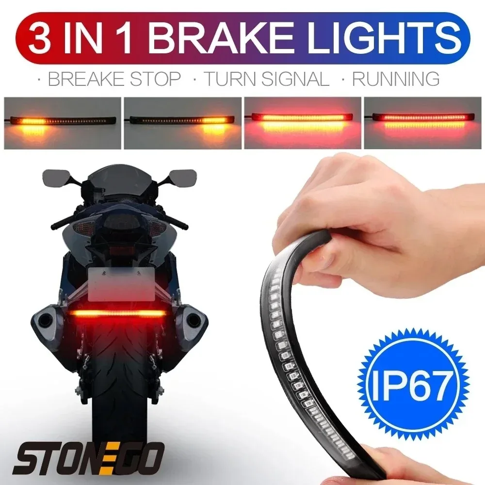 Waterproof 8-Inch Motorcycle LED Strip: 32 LED Tail Brake Turn Light, Suitable for Motorcycles, Cars, ATVs, Scooters - Red/Amber