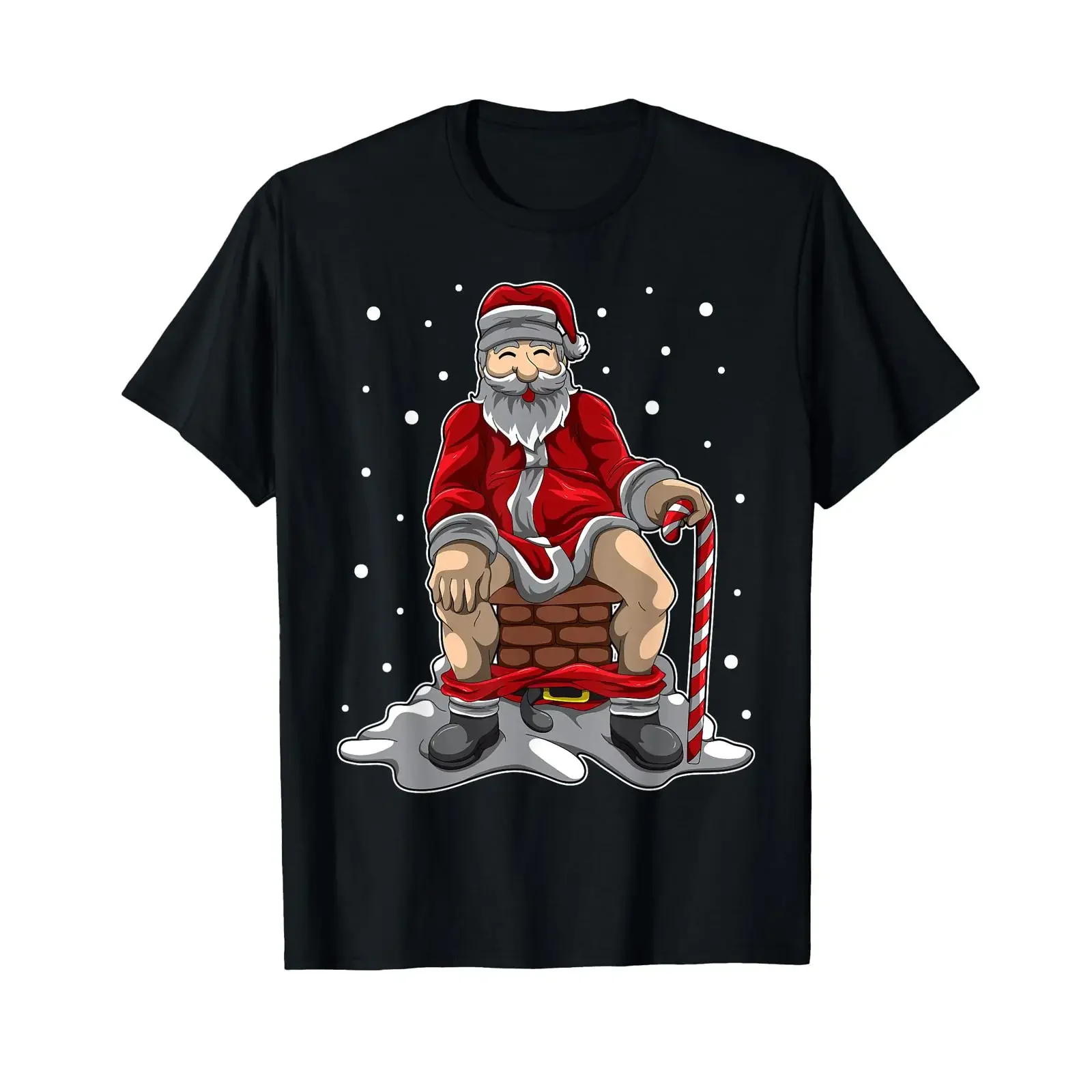 Santa poops in the fireplace T Shirt Black S vintage Washed streetwear graphic Top For Everyday Wear Stylish fashion Casual