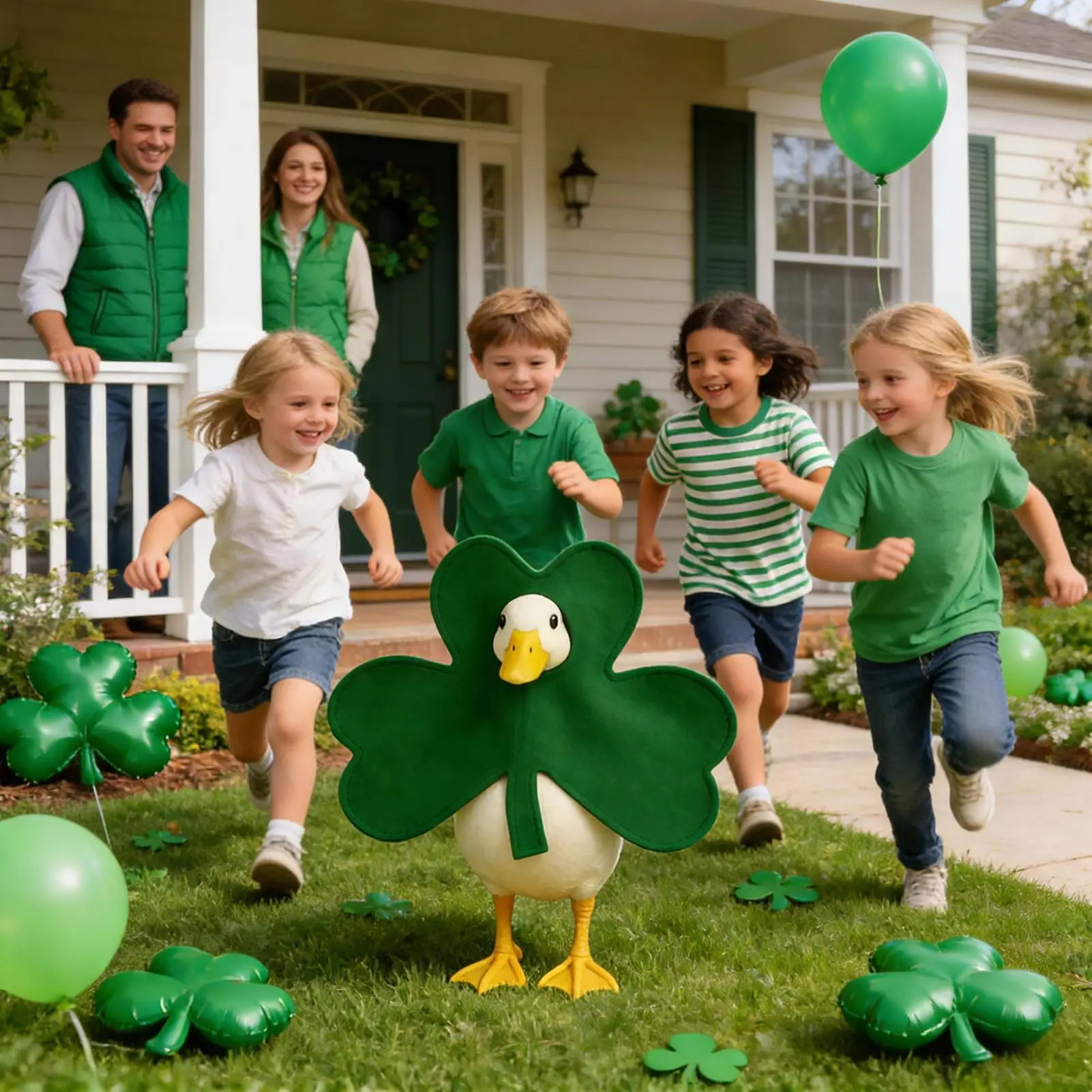 Yard Duck Outfits - Estatua de pato para jardín de 17 pulgadas, reutilizable, verde, con disfraz de trébol para el Día de San Patricio, para festival irlandés y decoración de granja de verano