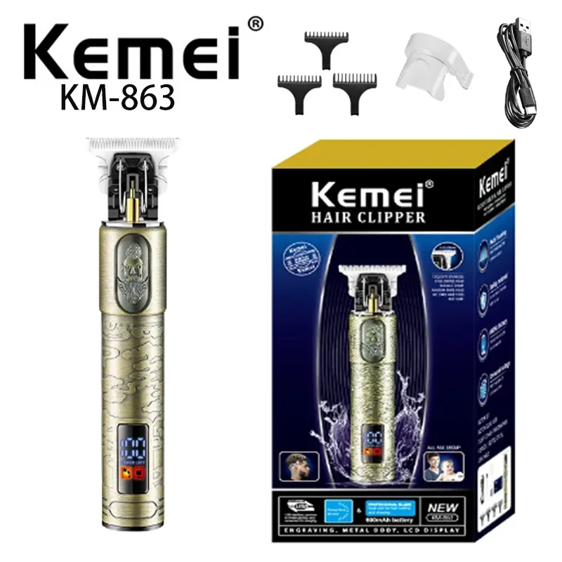 

kemei Digital Display Waterproof km-863 Oil Head Engraving Men Electric Hair Clipper With Metal Body Professional Hair Trimmer