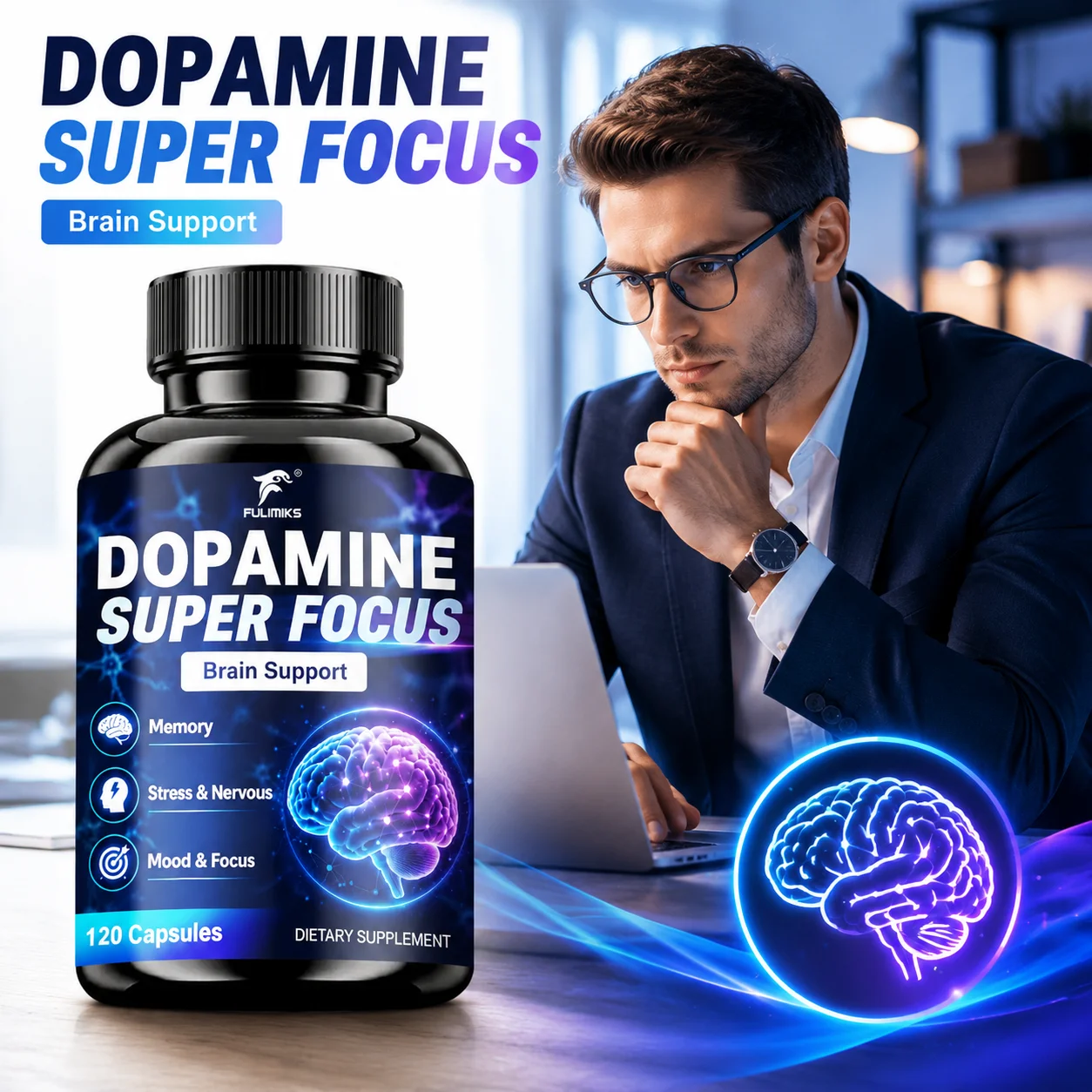 Dopamine Boost Supplement, with B Complex Magnesium Zinc Rhodiola Ginseng, Support Concentration & Brain Health for Study Work