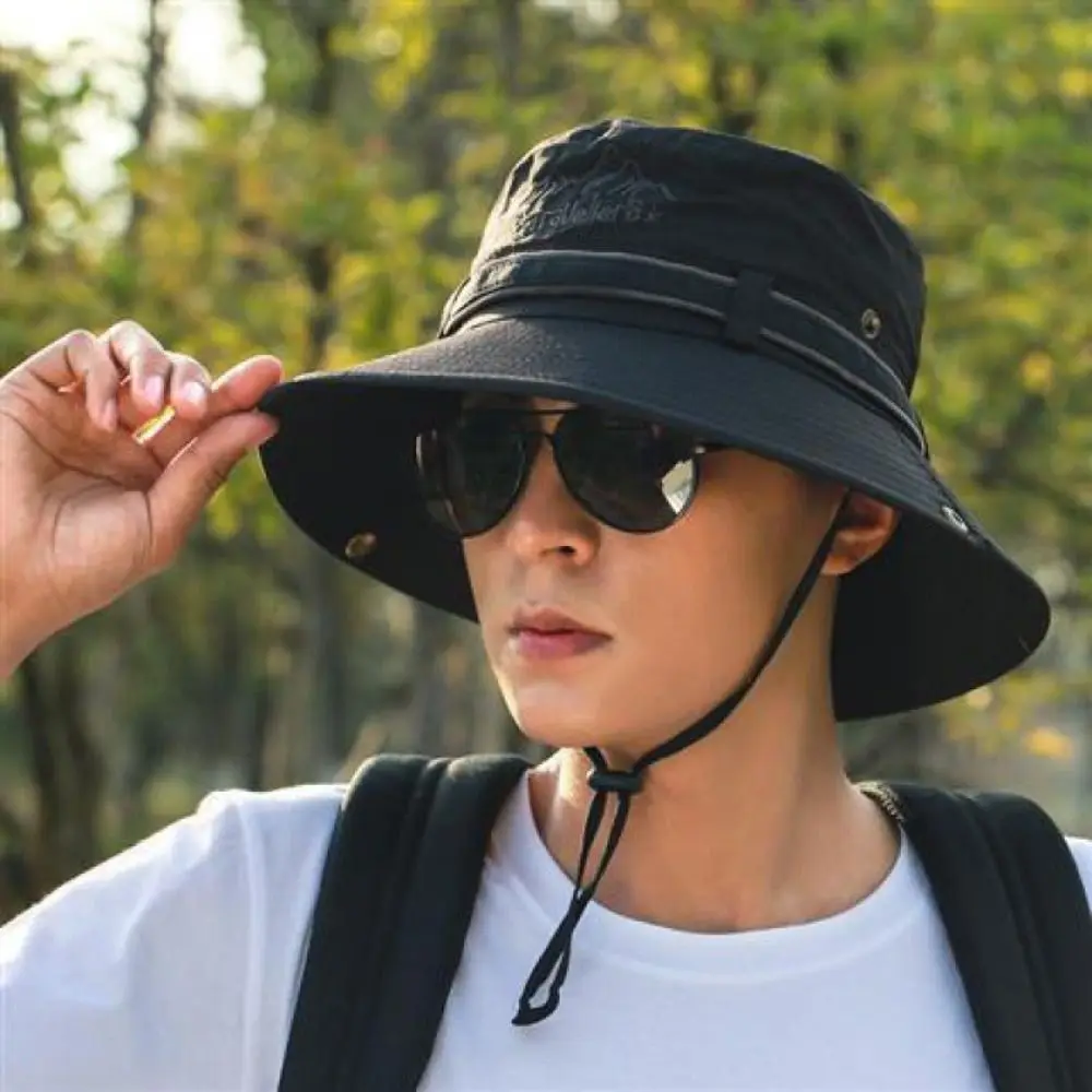 Portable Cotton Men Sun Hat Anti-UV Protection Wide Brim Sunscrean Bucket Hat Summer Sun Protection Outdoor Fishing Cap Camping