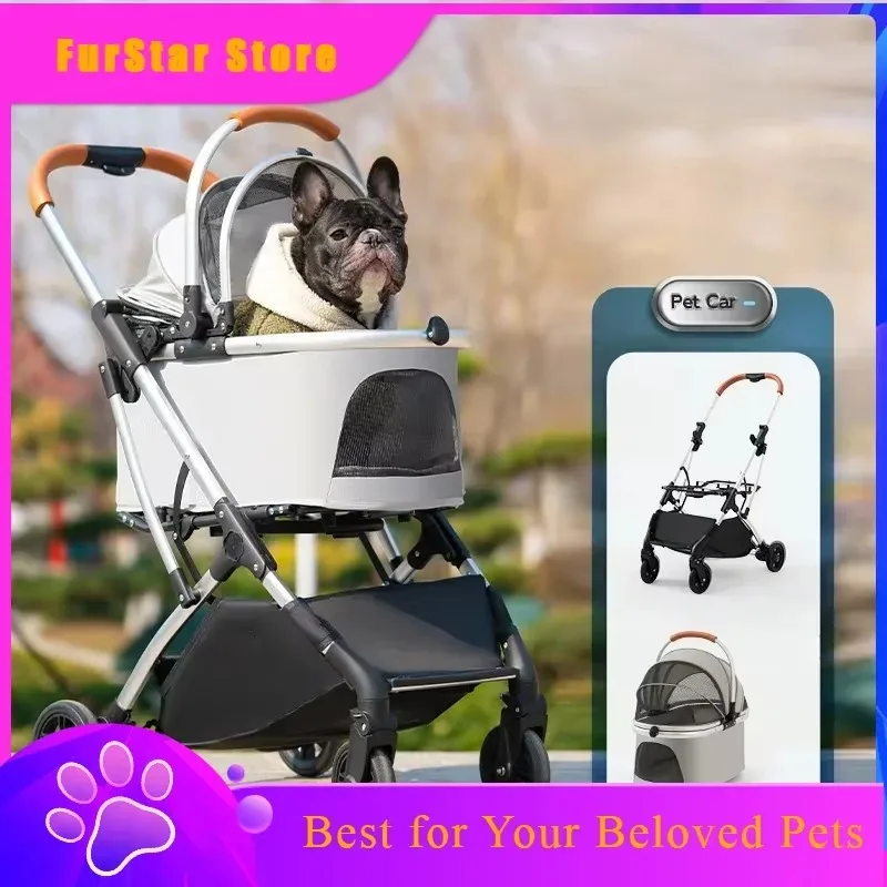 FurStarMultifunctional Pet Stroller Detachable Basket Car Pet Travel Bag Multi-ventilated Pet Carriage High-view Portable Dog St