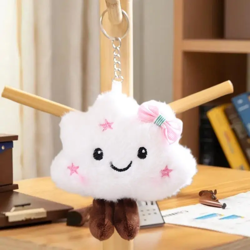 1Pcs White Cloud Plush Keychain Doll Mini Couple Backpack Pendant Cartoon Book Bag Decoration DIY Accessory