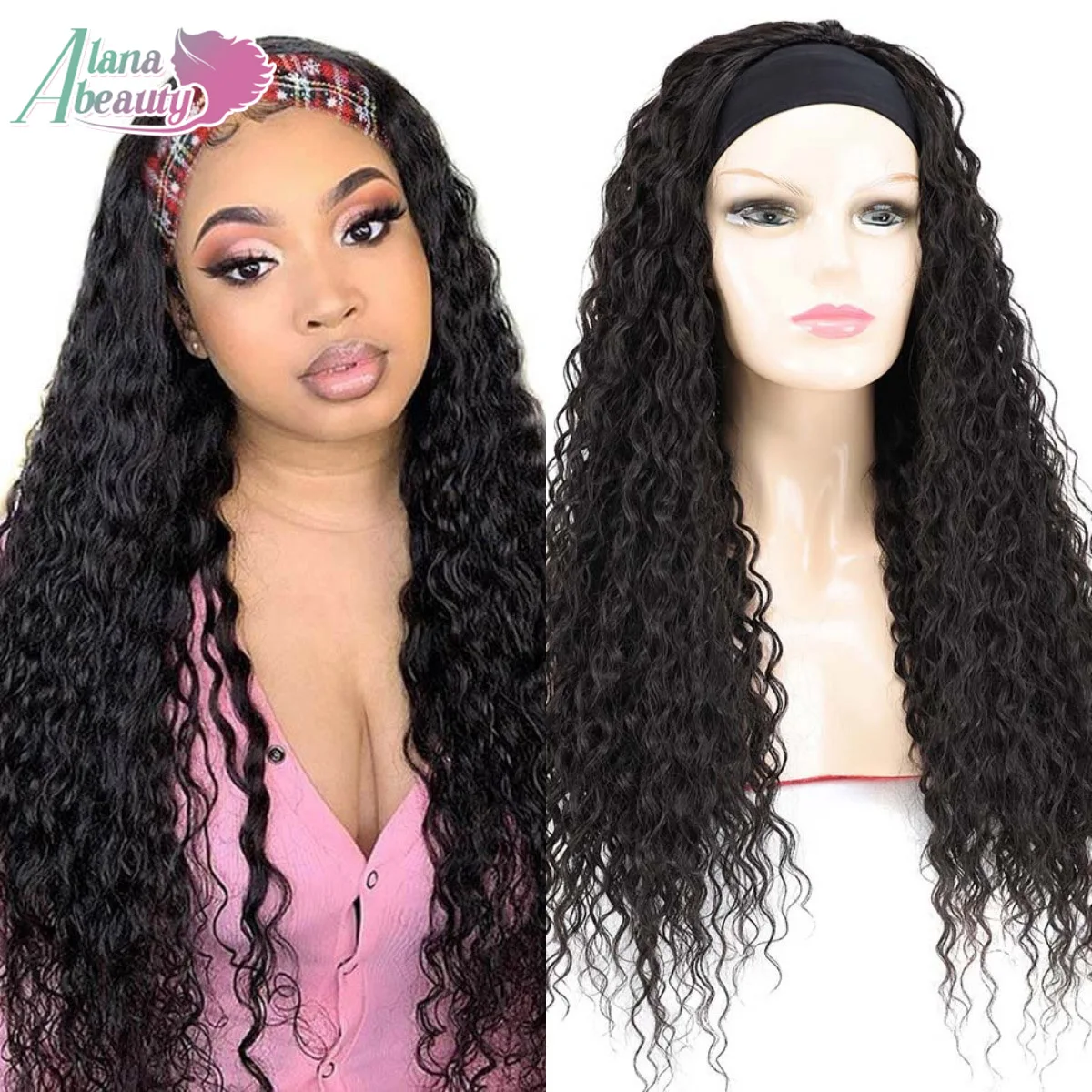 Synthetic 28Inch Long Kinky Curly Headband Wigs Anjo Plus Ice Headband Wig For Women Afro Curly Water Wave Organic Fiber Hair